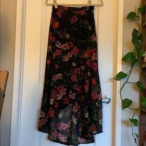 Black Floral Asymmetrical Skirt